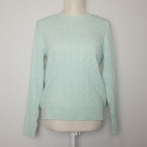 Charter Club Sweater Women's Petite Large long sleeve sea green cable knit